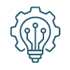 Ícone de lâmpada e engrenagem, representando inovação tecnológica.
