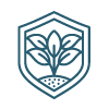 Ícone de escudo com folha estilizada ao centro, representando linhas sustentáveis.